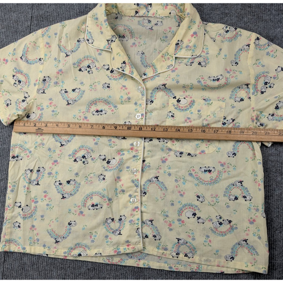 Vintage Pajama Set Womens Medium Shorts Button Up Rainbow Retro Cottage Sheep - Picture 6 of 12